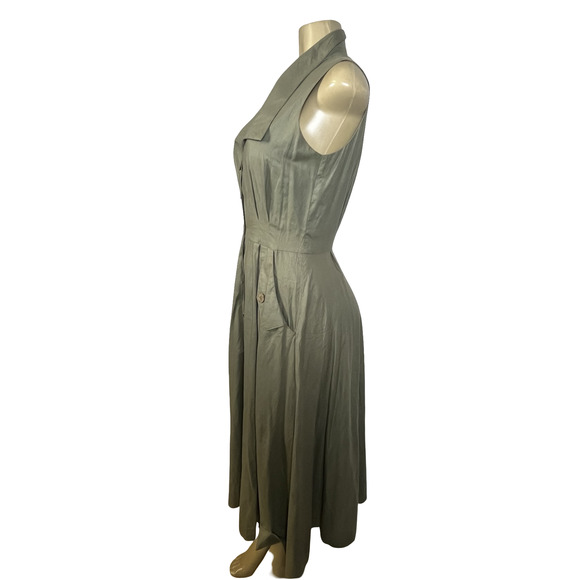 Rabbit Rabbit Rabbit Designs Dress Womens 8 Olive Button Front Midi Made USA - Picture 4 of 12